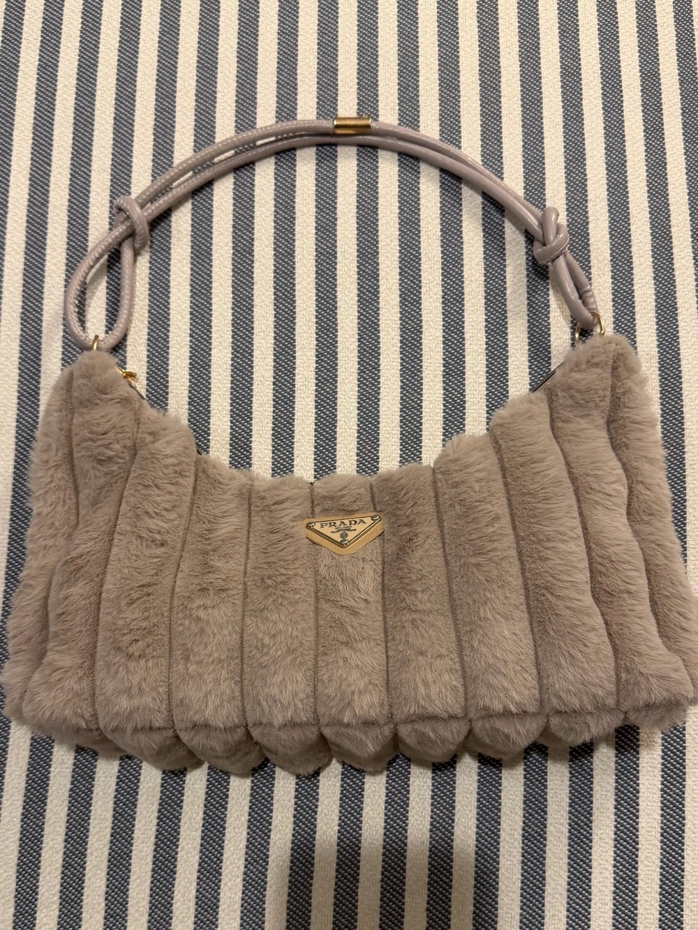 PRADA VIP Plush Taupe Faux-Fur Shoulder Bag